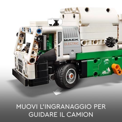 Technic Camion della Spazzatura Mack LR Electric, Veicolo Giocattolo per la Raccolta dei Rifiuti, Gioco per Bambini, Bambine, Ragazzi e Ragazze da 8 Anni in su che Amano l'Ambiente 42167 - Lego - Immagine 3