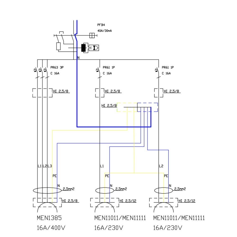 Distribuidor de corriente SEZ TD-S/Fi 1 x 16 A 2 x 230 V de la pared de obra de distribución cuadro de 6718