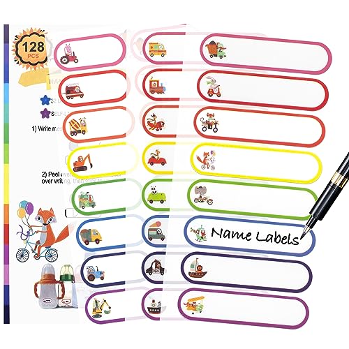 Baby Bottle Labels for Daycare Essentials, 128PCS Waterproof Name Labels for Kids Stuff School Supplies, Daycare Label, Toddler Name Stickers Tags for Water Bottle, Self Laminating, Dishwasher Safe