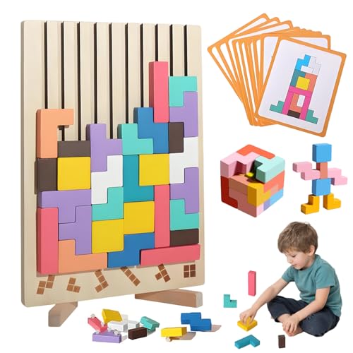 Holzpuzzle Tetris,Holz Stapelspiel Tetris,Montessori Holzspielzeug Tetris 3 4 5 6 Jahre,Bunt geometrische Blöcke Tetris,Holz Stapelspiel Tetris,Intelligenz Jigsaw,Gehirn Spielzeug