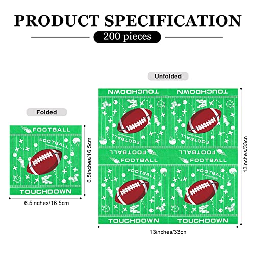 Durony 200 Sheets Football Napkins 13 X 13 Inches Large Size Football Napkins Paper Touchdown Football Party Decorations Theme Party Supplies #TOP1