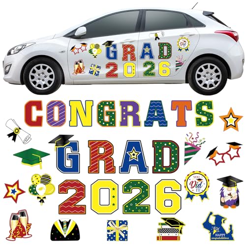 Image of Landhoow 30 Pcs Graduation Car Magnets 2026 Senior Graduation Car Decoration Bumper Sticker Congrats Grad Magnet Magnetic Refrigerator Decal for Grad Parade Party Supplies(Colorful)