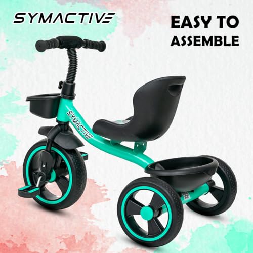 Image of Amazon Brand - Symactive Tricycle for Kids | Plug N Play | Baby Cycle with Grip Handle, Eva Wheels, Seat & Basket | Kids Tricycle /Cycle | 2+ Years Unisex | Weight Limit Upto 25 Kgs (Ice Blue)