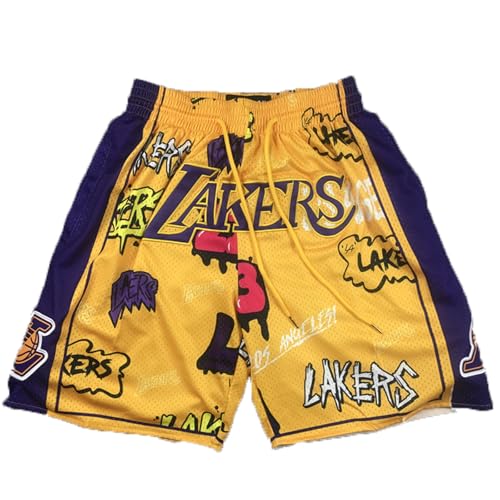 Short de Basket-Ball NBA Lakers for Hommes, Pantalon de Sport Respirant à Haute élasticité(1,M)