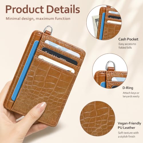 Image of Coco Rossi Crocodile Wallet Women Slim Credit Card Holder with Keychain