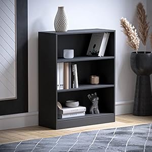 Vida Designs Cambridge Bibliothèque basse à 3 étagère, bois noir, meuble pour bureau, salle de séjour et chambre