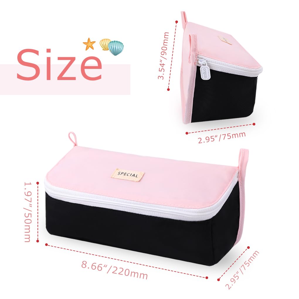 Oyachic Wide Open Pencil Case Flip-Top Large Pencil Pouch Pen Holder Bag Office Stationery Asthetic Supply Organizer Marker Zipper for Adults (Pink) - Image 4