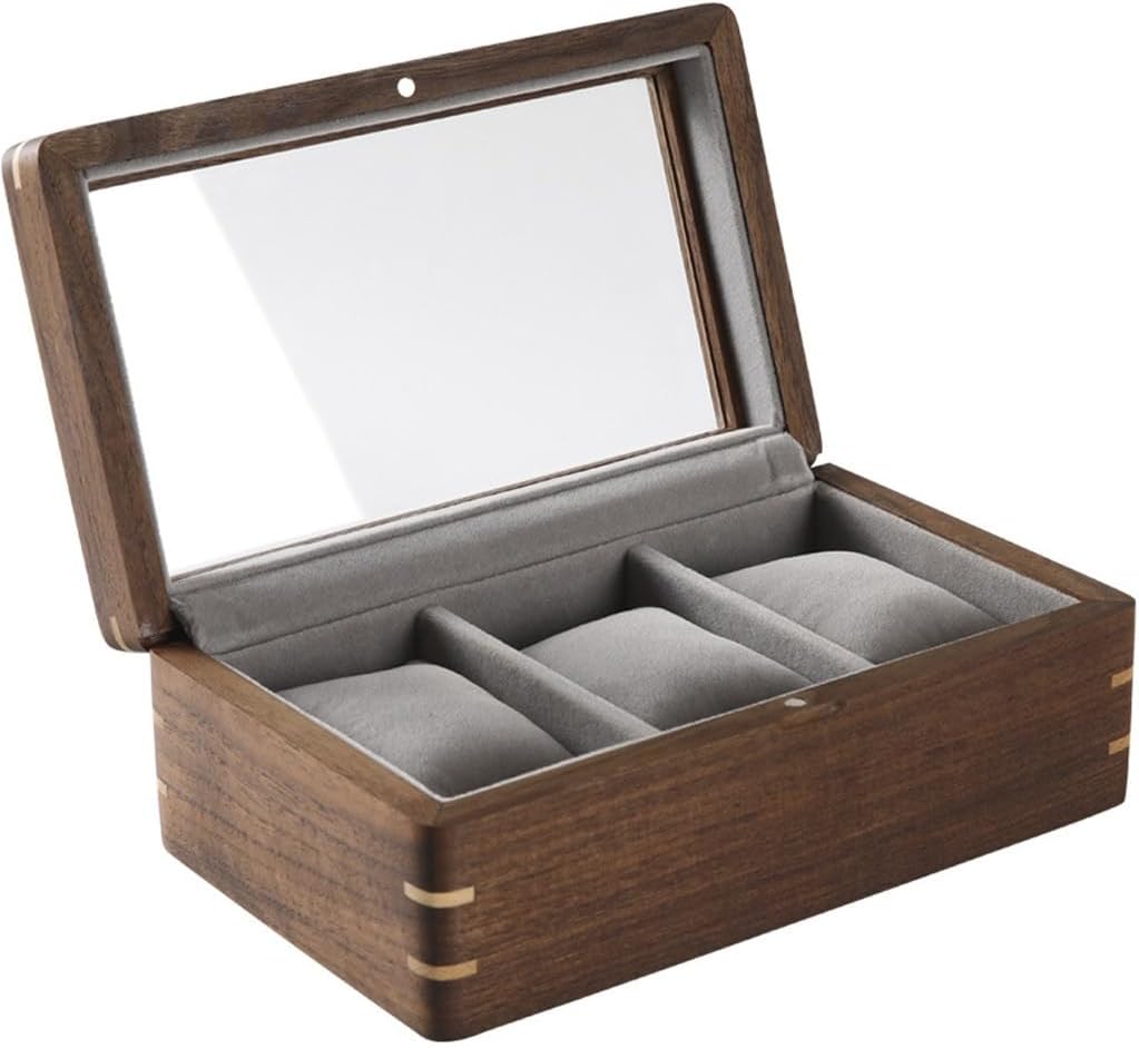 Black Walnut Solid Wood Watch Storage Box for Men's Gifts Transparent Flip Display