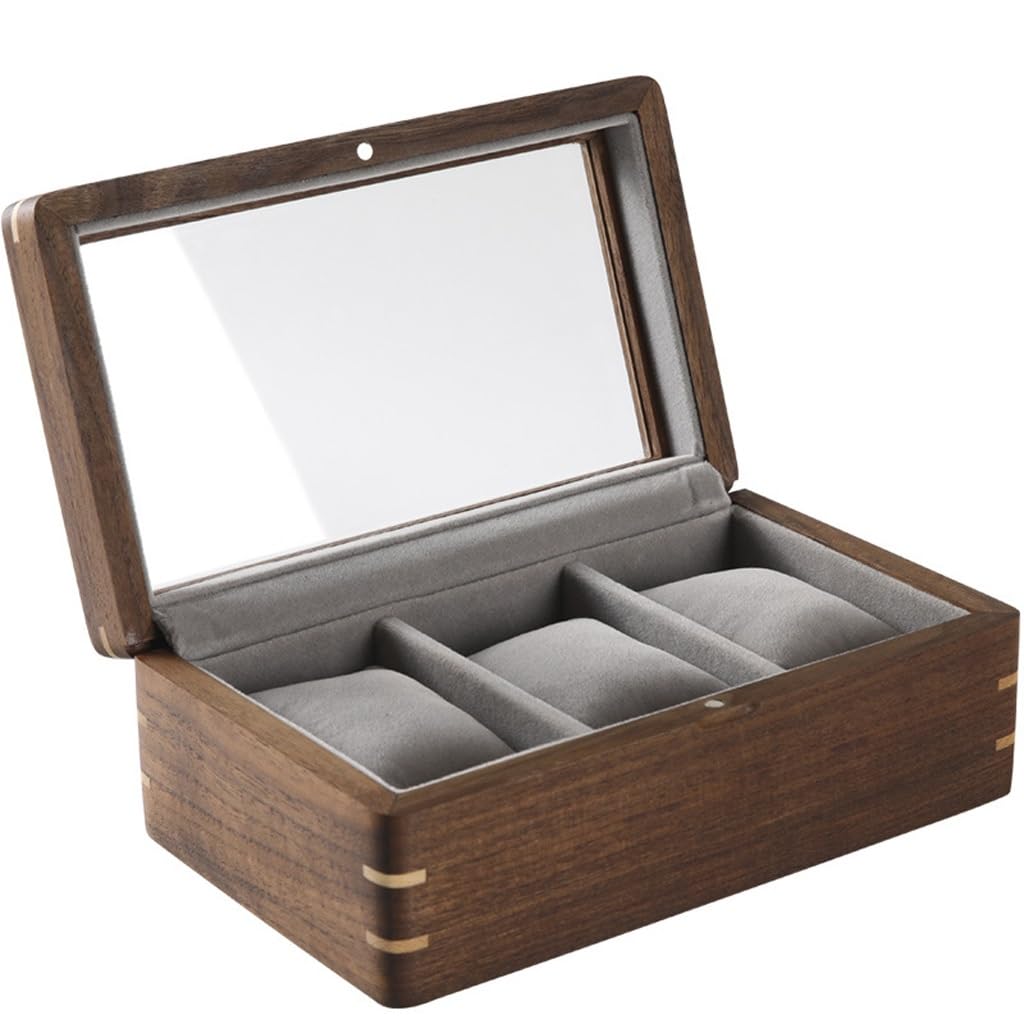 Boîte de rangement de montre en bois massif noyer avec vitre