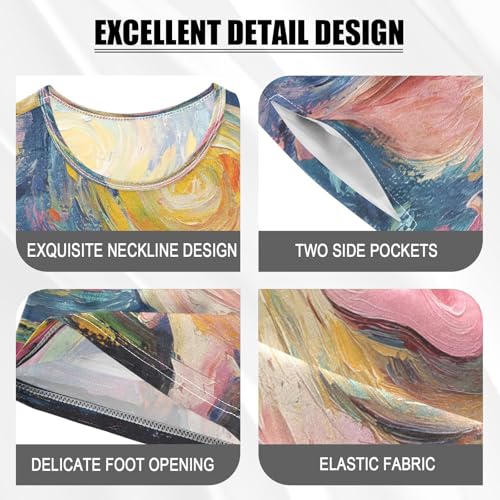 ALAZA Starry Sky Pig Van Gogh Pajamas Set Short Sleeve Cotton Sleepwear Summer Pjs 2 Piece 5-14Y4