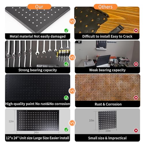 Peg Board for Wall 48x24 inch with 63 Pcs Hooks Accessories, Garage Storage Black Pegboard Wall Organizer, Metal Pegboard Panels with Hooks, Modular Mounted Control Peg Board Tool Organization