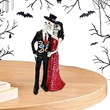 Figuras de esqueleto en miniatura | Estatua de calaveras de Halloween de resina | Figuras de novia y novio, para vacaciones, patio, estanque, porche, hogar, mesa, estante, repisa