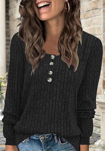 2025 New Womens Button Tunic Tops Fall Pullover Top Lightweight Long Sleeve Sweatshirt for Ladies