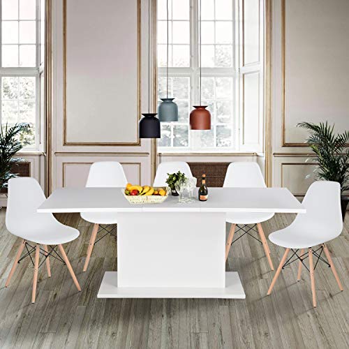 High Gloss White Extendable Rectangular Dining Table, Homy Casa Multifunction Space Saving Wood Table (High Gloss White Top)