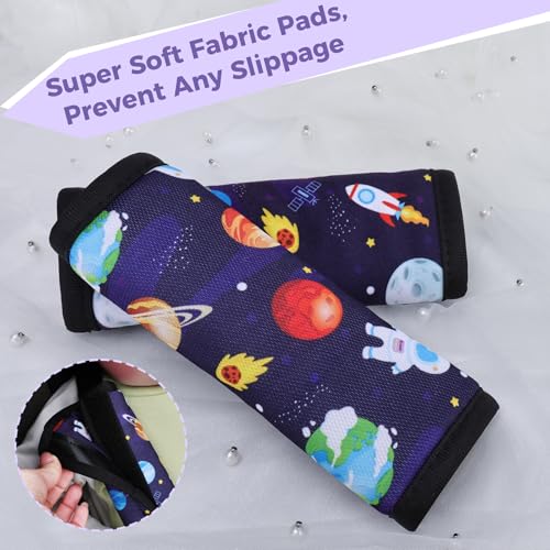 Image of COOLBEBE Car Seat Straps Shoulder Pads for Baby Kids, Super Soft Velvet Seat Belt Covers for All Car Seats /Pushchair /Stroller /High Chair, Blue Space