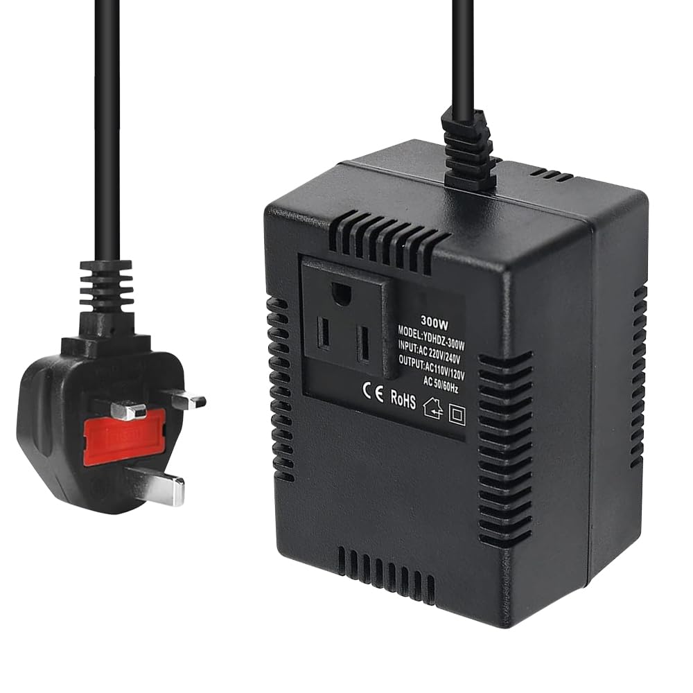 Step Down Transformer 220V/240V to 110V120V, 300W US to UK Voltage Converter, Step Down Voltage Converter US to UK, 220V To 110V Converter for Travel Hotel Household, Intelligent and Efficient