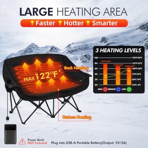 Image of Heated Double Camping Chair - Heated Loveseat Padded Chairs for 2 Person