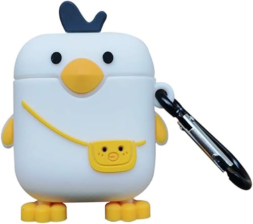 Funda compatible con AirPods 1 2 White Bag Duck, para hombres y mujeres, funda protectora de silicona para AirPods, lindo pato, divertida funda
