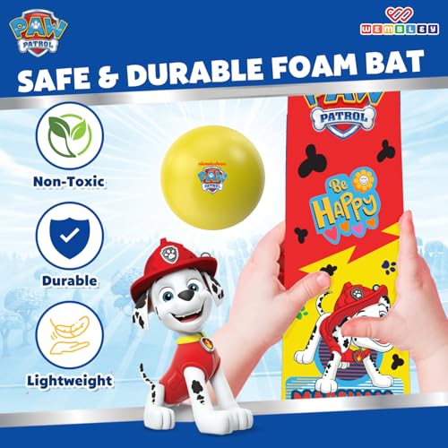 Image of Wembley Paw Patrol Cricket Bat Ball Set for Kids| EVA Foam Lightweight Cricket Bat and Ball| Active Playtime with Ergonomic Design Bat for Kids Age 2+ (Marshall)