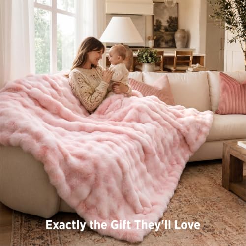 Image of Bedsure GentleSoft Bubble Faux Fur King Size Blanket for Bed, Fluffy Fuzzy King Blanket for Winter, Soft Cozy Faux Fur Bedding Thick Warm Plush Decor for Bedroom, Tie-dye Pink, 104x90