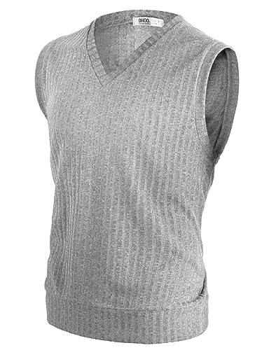 Ohoo Men's Cotton Blended Slim Fit Sweater Vest Knit V-Neck Sleeveless Pullover Sweater