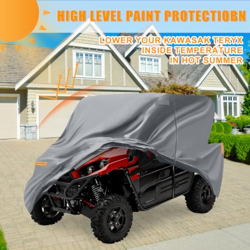 Image of Waterproof UTV Cover Compatible with Kawasaki TERYX 2 Doors | 6 Layers Outdoor Cover with Cotton Liner, Air Vents, Door Zipper and Windproof Buckles for Rain Snow Dust Protection