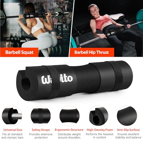 Image of WALITO 8Pcs Barbell Pad Set for Hip Thrust - Squat Pad,Gym Accessories for Women with Bar Bad,Bench Press, with Gym Ankle Straps,Resistance Bands for Working Out,Lifting Strap,Carry Bag