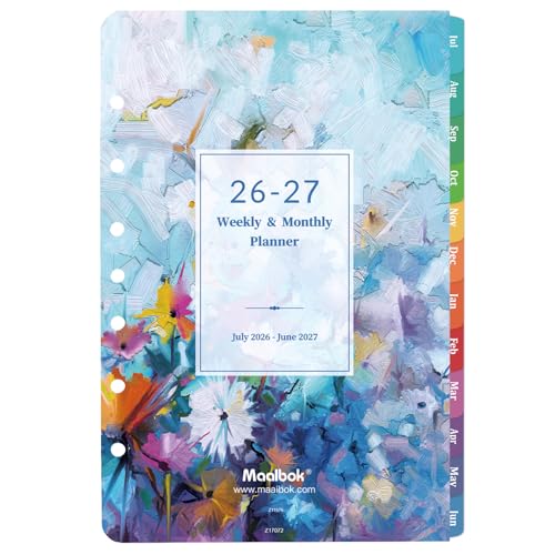 2026-2027 Planner Refills - Planner 2026-2027 Inserts with 7-Hole Punched 5-1/2 x 8-1/2 Runs from July 2026 to June 2027 Weekly and Monthly Spread Colorful Monthly Tabs