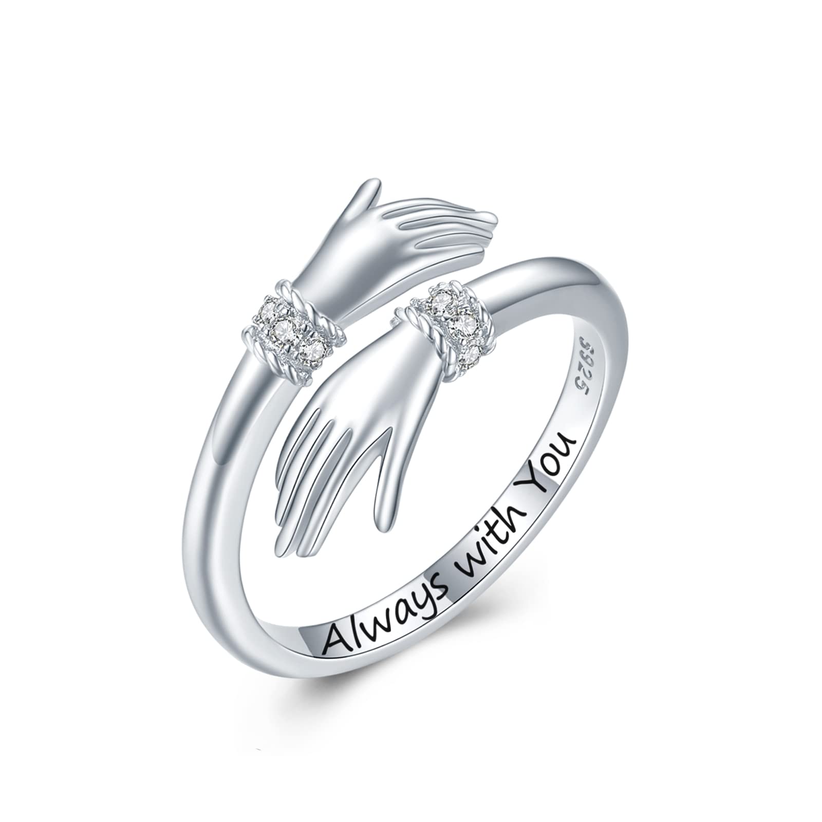 Hug Ring for Women S925 Sterling Silver Adjustable Come to My Arm Inspirational Encourage Rings Hand Open Thumb Ring''Give Me a Hug'' Embrace Ring