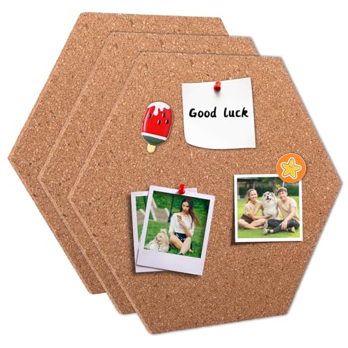 3 tablones de corcho para pared de corcho autoadhesivos, tablero de corcho hexagonal para colgar fotos, tableros de anuncios, decoración del hogar y oficina, memoranduma habitación