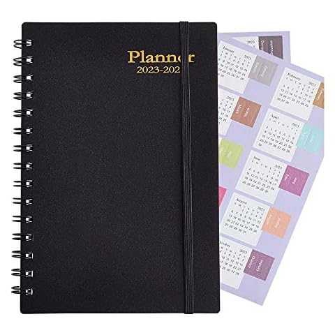 Academic Diary 2023-2024 - A5 Week to View Planner Diary from Jan 2023 - June 2024, Weekly Planner with Monthly Tab Stickers, Twin-Wire Binding and Inner Pocket Cover