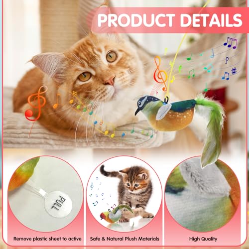 taonganui 2 Stück Fliegender Vogel Katzenspielzeug mit Elastisches Seil | Interaktive Katzespielzeug Zwitschern Vogel Cat Toy, Katzenspielzeug Vogel Flattern für Kleine Große Katzen – Bild 4