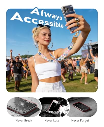 Image of Yonlevres Phone Lanyard Crossbody Strap Wrist Neck Adjustable Women Floral | Cell Phone Lanyard for Travel Cruise Daily, Hands-free, Fit Keys ID Badge, for Full-coverage Phone Case, Accessories, Gifts