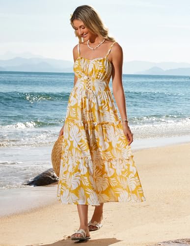 Image of GRACE KARIN 2026 Women's Spaghetti Vacation Sundress Summer Beach Flowy Boho Floral Maxi Dresses with Pockets