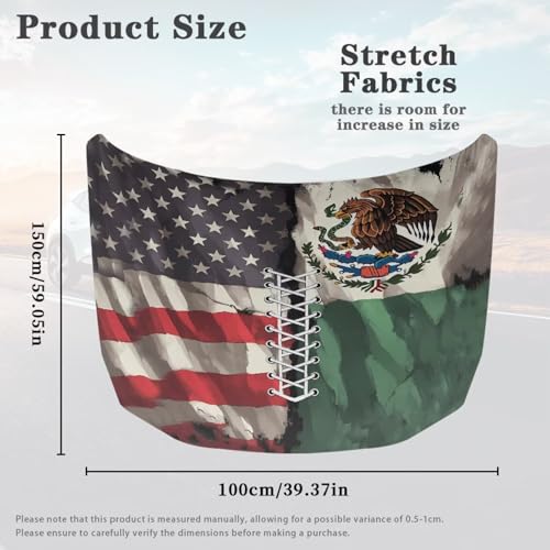 Image of Car Hood Cover Protector Stretchable Auto Hood Wrap Blankets Waterproof Sun Proof Auto Exterior Accessories for SUV Sedans Trucks (USA Flag and Mexican Flag Stitching)