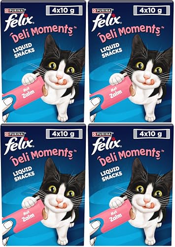 FELIX | Deli Moments™ | Chat |Savoureuses friandises liquides pour Chat et Chaton | Au Saumon| Sachets| Portion Individuelle |4x10g (Lot de 4)