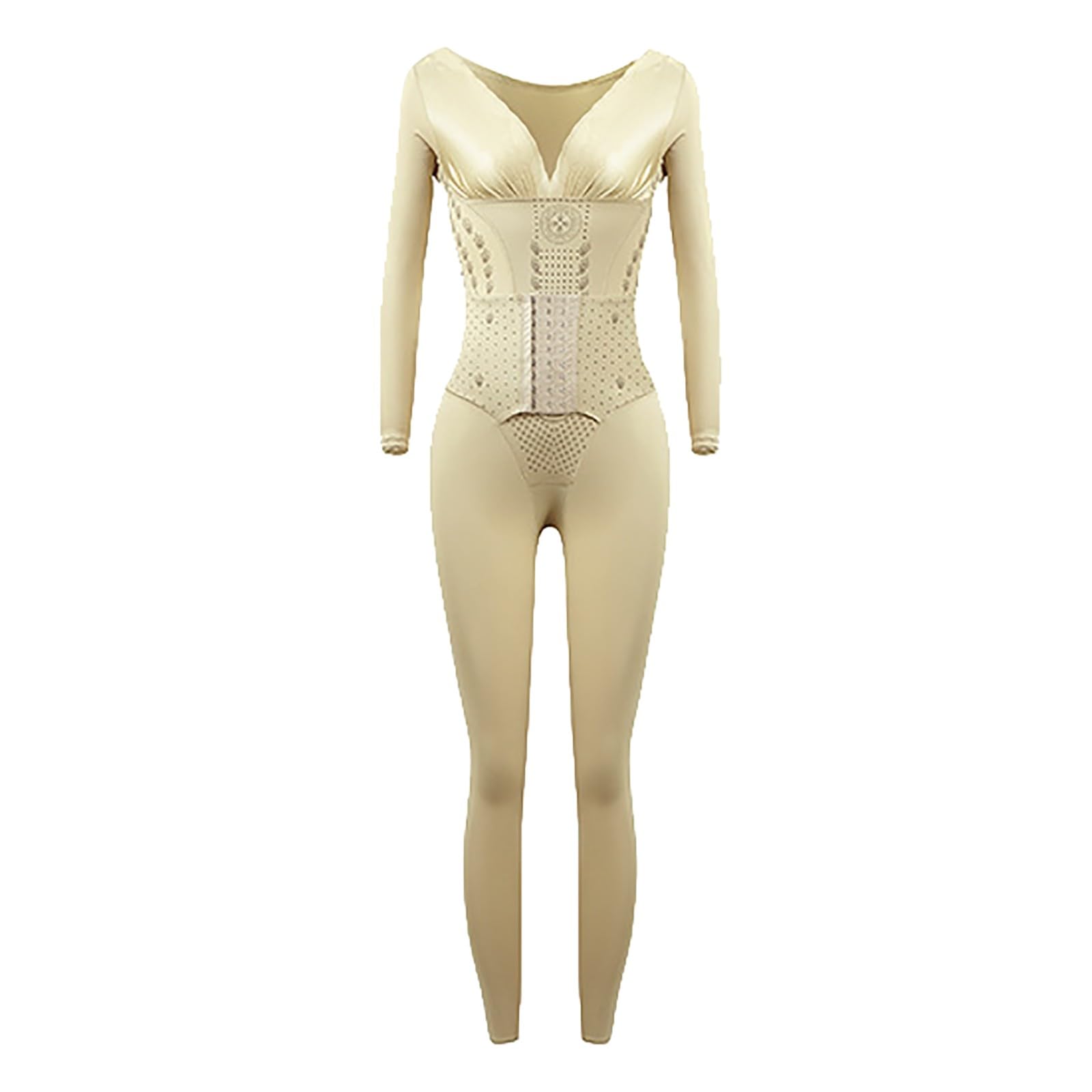 Generic Shape - Mono de una pieza para mujer, de invierno, cálido, de manga larga, para deporte, de una pieza, para yoga, entrenamiento, color liso, de manga larga, para yoga, entrenamiento, bodycon
