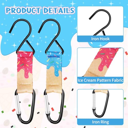 Ice Cream Drip Baseball Dugout Organizer Softball Fence Hook Baseball Bag Hooks Helmet Hanger Glove with Name Tags for Boys Girls Sports Team Gifts Coach Mom Must Have Accessory 2 Set (1 Pink+1 Blue) — view 2