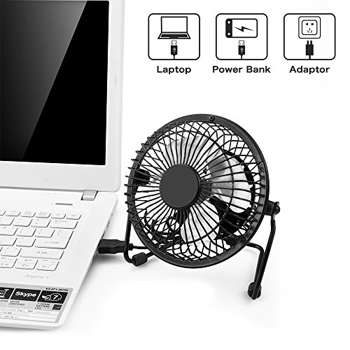 Image of 4'' USB Desk Personal Fan, Metal Design, Quiet Portable Mini Table Fan with One Setting, Small Portable and Lightweight Personal Fan Perfect for Use in Home, Office, Desktop, Camping or Travel.Black