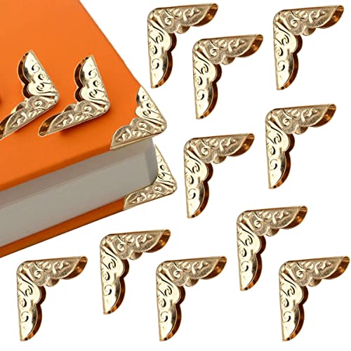 Image of 100Pcs Metal Book Corner Protector Albums Scrapbook Book Guard Edge Cover Folder File Corner Protectors Menus Corner Protectors Edge Guard Corner Decorative Protector Cover, Gold
