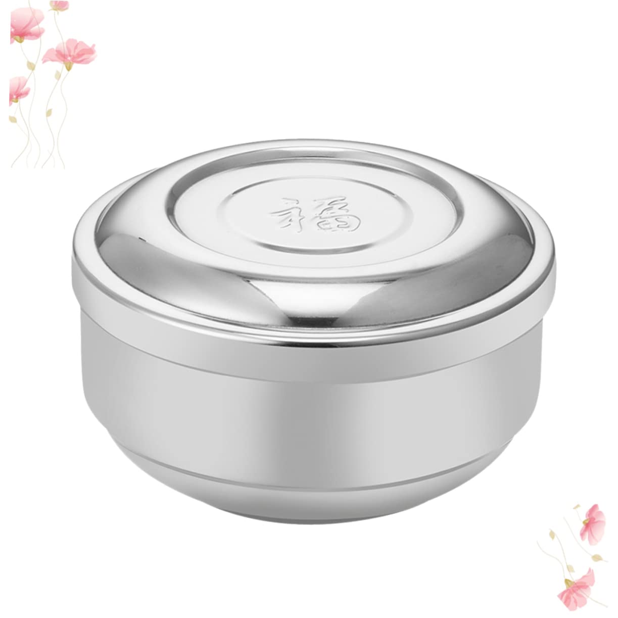 OFFSCH 1Pc Double Wall Stainless Steel Rice Bowl with Lid Creative Insulated Round Utensil Bowl for Adults Stylish Container for Home and Office Use Design