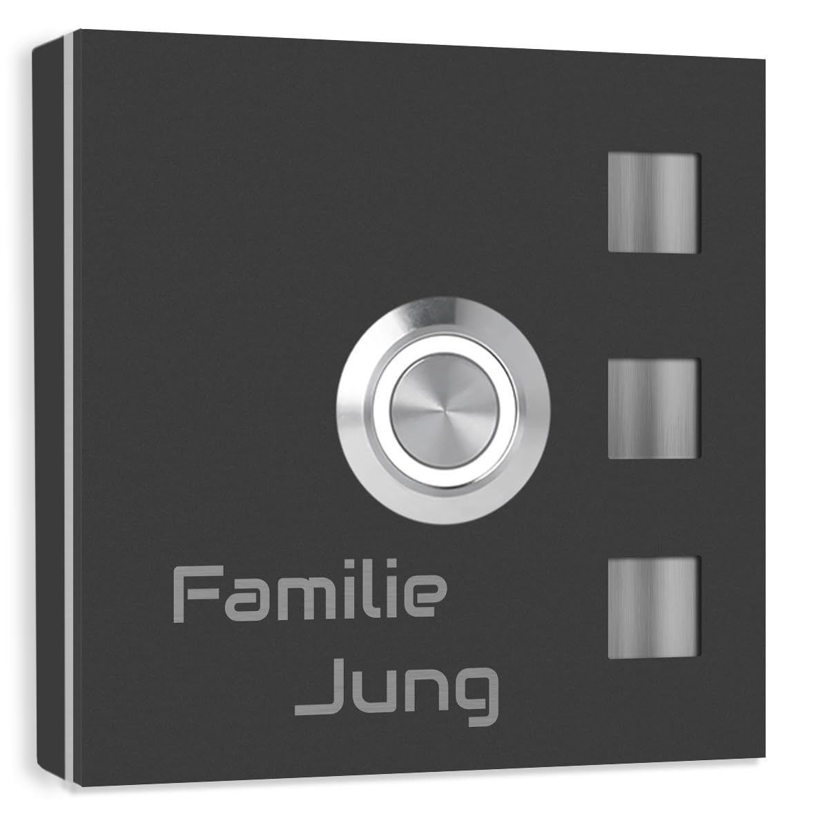 Jung Edelstahl Design Briefkasten Set Köln anthrazit RAL 7016 incl. Türklingel und Hausnummer. Individuell personalisierbar