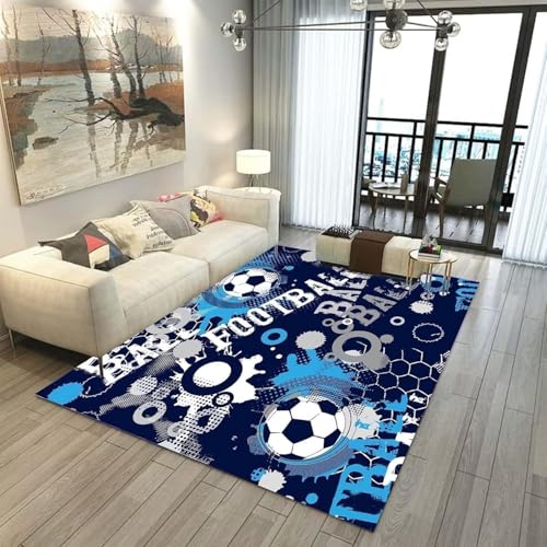 PEIHUODAN Tapis Foot pour Enfant, Décoration Chambre Ado Garcon, Imprimé Terrain Football, Tapis De Sol Antidérapant Lavable, Deco Gaming Gamer Enfant,...