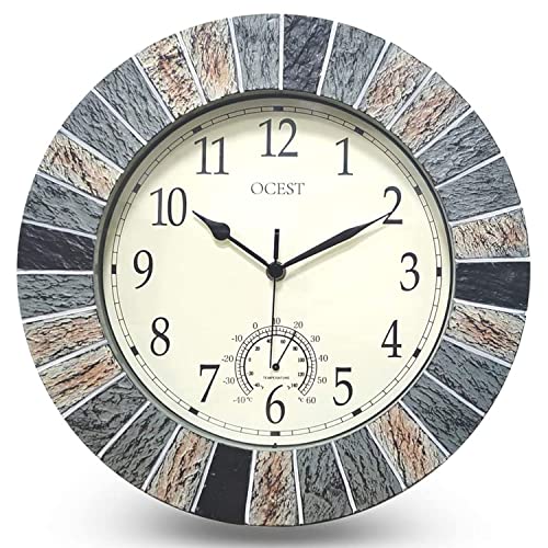 OCEST 13 Inch Large Outdoor Indoor Clock, Waterproof Wall Clock with Thermometer, Weather-Resistant Non-Ticking Battery Operated Decor Clock for Patio, Pool, Lanai, Fence, Porch, Garden(Brown) OCEST 13 Inch Large Outdoor Indoor Clock, Waterproof Wall Clock with Thermometer, Weather-Resistant Non-Ticking Battery Operated Decor Clock for Patio, Pool, Lanai, Fence, Porch, Garden(Brown)