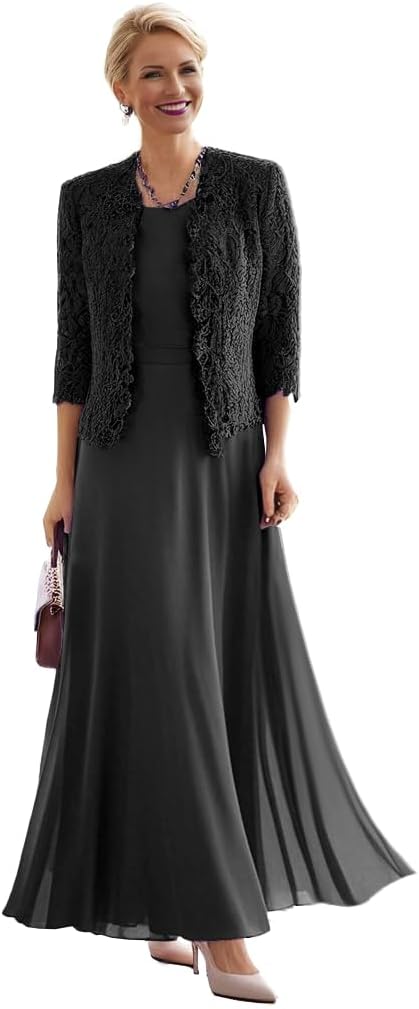 2 Pieces Mother of The Bride Dresses Laces Mother of The Groom Dress 3/4 Sleeve Long Formal Evening Gowns