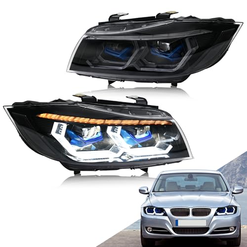 letsdate Headlights for BMW E90/E91 LCI 2009-2012, Projector Headlights for BMW 3-Series, Headlights for BMW 328i 335i 4dr Sedan with Sequential Turn Signal, Plug & Play (09-12 Halogen Ver)