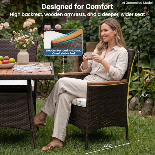 Image of Wisteria Lane 10-Pieces Outdoor Patio Table and Chairs, Rattan Patio Table Set with Acacia Wood Tabletop, Patio Dining Furniture Set for 8 with Removable Cushions for Deck Garden Backyard, Brown