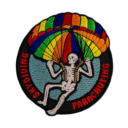 Skeleton Doing Parachuting. Skeleton Flying on Parachute in The Sky.