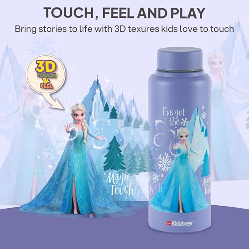 Image of CELLO Kidzbee Vortex Single Wall Steel Water Bottle For Kids 700 ml | 3D Touch & Feel Elsa Design, Fridge Safe Spill Proof & Leak Proof Stainless Steel Water Bottle For School Kids, Travel & Picnic
