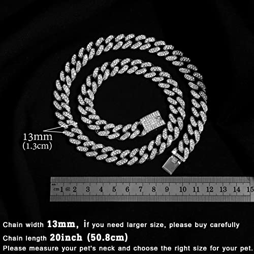 Image of Cuban Link Dog Collar Gold Silver Color Metal Dog Chain Collar Cuban Diamond Chain Pet Collars for Dogs Cats Jewelry 8 /10 /14 /16 /18 /20 /24 /28 Inch (20inch, Silver)